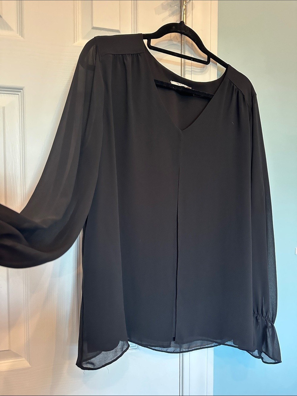 Kasper Black V-Neck Long-Sleeve Blouse